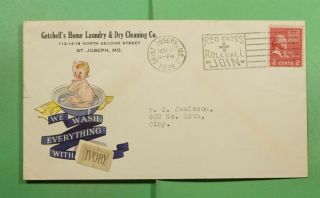 Dr Who 1938 St Joseph Mo Drop Letter Advertising Laundry/dry Cleaning Co F73759