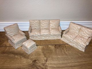 Doll House Furniture,  Couch,  Love Seat,  And Chair,  Cream Color