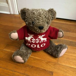 Vintage 1998 Ralph Lauren Polo Plush Teddy Bear W/ Red Knit Sweater 15 " Toy Doll