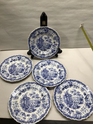 5 Antique W Adams & Sons Staffordshire Flow Blue Transferware Plate Athens C1850