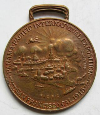 1915 Pan - Pacific International Expo Brass 35mm Medal Watch Fob Whitehead & Hoag