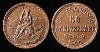 1900 San Francisco 50th Anniversary / California State Seal Small Medal