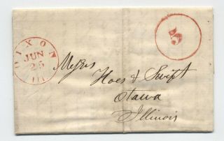 1851 Dixon Il Red Cds Stampless Folded Letter 5 In Large Circle Rate [5806.  68]