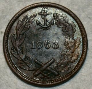 About Uncirculated 1863 Our Little Monitor Civil War Token,  F - 239/422a 2