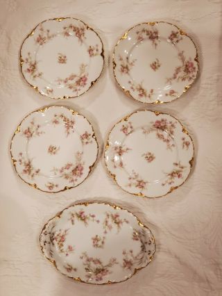 Haviland & Co Limoges Set Of 4 Plates With Pink Roses.  7 - 1/2 "