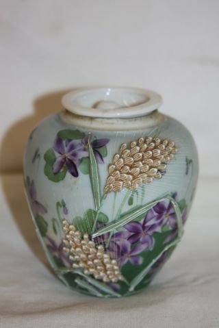 Antique Pre 1890 Nippon Noritake Moriage Wheat & Hp Violets Tea Caddy