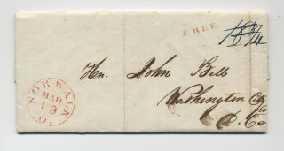 1841 Norwalk Ohio Red Cds Stampless To Washington Dc [5808.  72]
