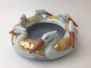Vintage Lusterware Circle Of White Cranes Flower Bowl / Candy Dish 9” Wide Japan