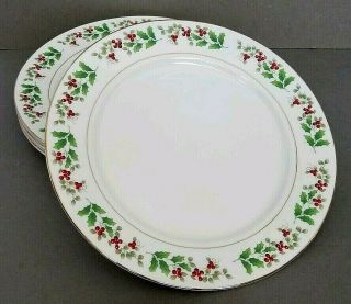 Christmas Charm By Gibson Set Of 4 10 5/8 " Dinner Plates Holly Holiday