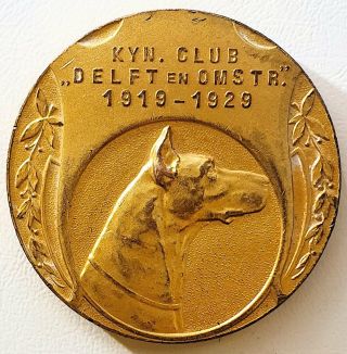 Antique Dutch Gilded Dog Medal Great Dane 1929