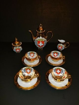 Vintage Bavarian West Germany Porcelain Tea Set.  Crested With Schweiz.