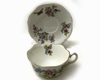 Rare Aynsley Tea Cup And Saucer Set Butterflies And Flowers - Gold Trim