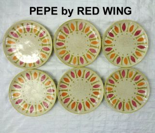 Set Of 6 Vintage Red Wing Pepe Mcm Mid - Century 7.  5 " Salad Plates