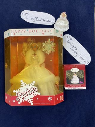 Vintage Happy Holidays Barbie 1989 (mattel 3523) & Ornament - Never Been Opened