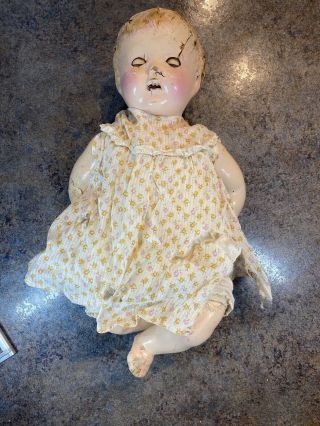 Omg Scary Haunted Zombie Creepy Spooky Antique Composition & Cloth Doll 15”