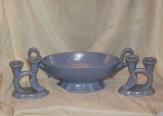Royal Haeger Pottery Mid Century Modern Console Bowl & Matching Candle Holders