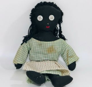 Vintage Rag Doll Handmade Black Americana Folk Art Cloth Doll Vintage 13 " Tall