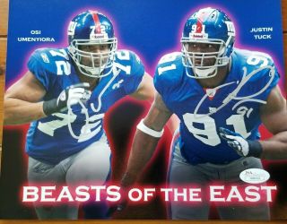Justin Tuck And Osi Umenyiora Signed 8x10 Ny Giants Beasts Of The East Jsa