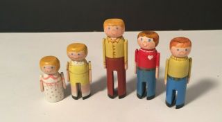 Vintage Miniature Wooden Clothes Pins Family Dolls 2 " Tall