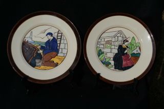 2 Hb Quimper Pottery France Breton Hand Painted 11 " Plates By G Renaud Ca.  1930