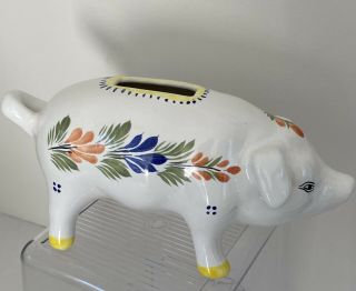Hb Henriot Quimper Piggy Bank French Faience Pottery Hand Painted France Vintage