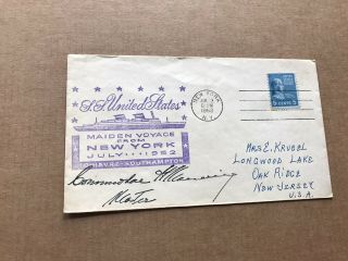 Us 1952 Event Cover,  Solo Franking Prexy 5c,  Maiden Voyage To France,  Signed