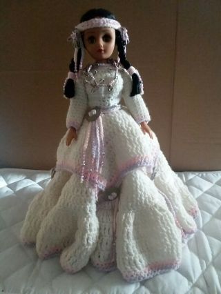 Native American Indian Girl Doll With Handmade Crocheted Dress 15 "
