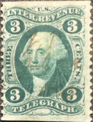 Scott R19 Us 3 Cent Washington Revenue Telegraph Stamp