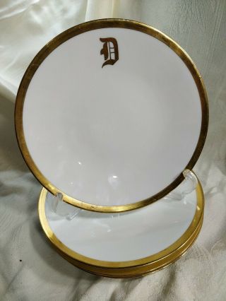 Set Of 4 Antique Limoge France Jp Dinner Plate Gold Rim D Monogram Initial China