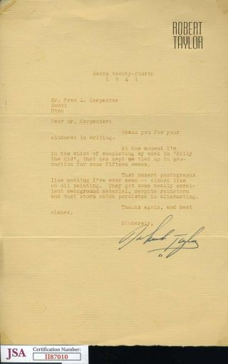 Robert Taylor Jsa Signed 1941 Letter Autograph