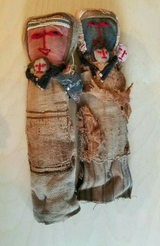 Set Of 2 Rare Vintage Antique Handmade Folk Art Corn Husk Dolls