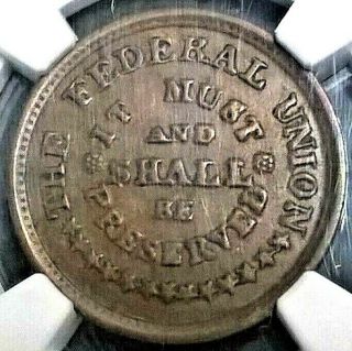 1861 - 1865 Civil War Token Cwt F - 224/322a Ngc Au58 The Federal Union
