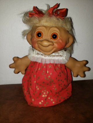 Vintage Thomas Dam 8” Troll Doll 1961 Denmark Black Mohair Amber Glass Eyes