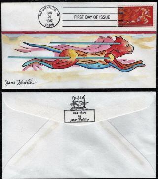 Jane Weddle H/d,  Hand Painted : 1987 Pan American Games W/ Cat Athlete Cachet
