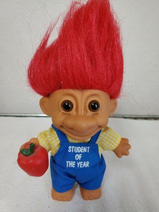 Vintage Russ Berrie Student Of The Year Troll Doll With Red Apple And Red Hair