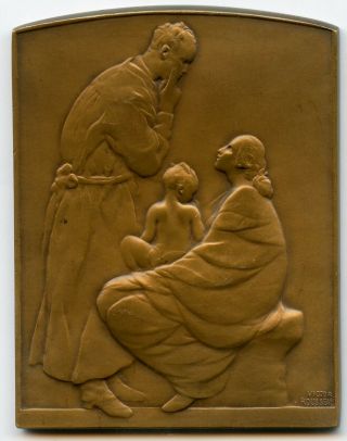 Belgium Art Nouveau Bronze Medal Child Feeding Commission By Rousseau