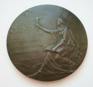 1909 Catholic University Of Louvain Belgian Bronze Art Medal By Vermeylen
