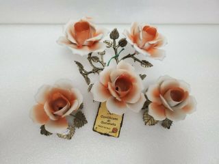 Vintage Capodimonte Porcelain Rose Candle Holder Set From Italy Argento 1000