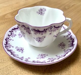 Vintage Shelley China Purple 14075/17 Teacup And Saucer Fine Bone China England