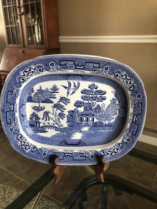 Vintage Ridgway England Blue Willow Pattern Platter 13.  5” Semi China