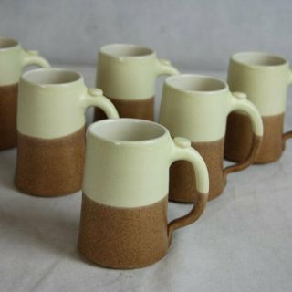 Vtg Dryden Pottery Two - Toned Glazed Coffee Mugs Set Of 6