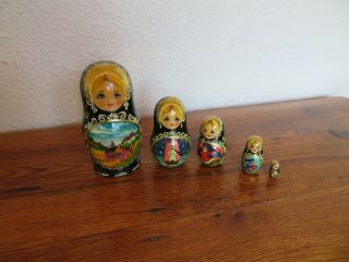 Vintage Russian Nesting Doll 5 Piece Signed Matryoshka