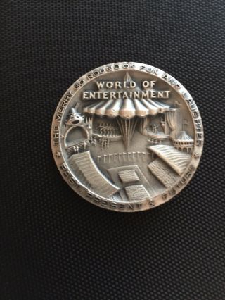 1962 Seattle Worlds Fair Entertainment.  999 Silver Official High Relief Medal