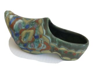 Vtg Ceramic Clog Wooden Shoe Holland Gouda Art Nouveau Deco Mosaic Signed Rare
