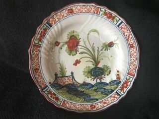 Antique French Faience Pottery Dish Hand Painted Floral 8 - 1/2”