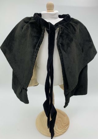 Antique Bisque Doll Cape For 24” German Or French Lady Girl Black Velvet Clothes