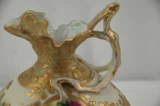 Antique Nippon Handled Ewer Gold Moriage Rose Cameo 3