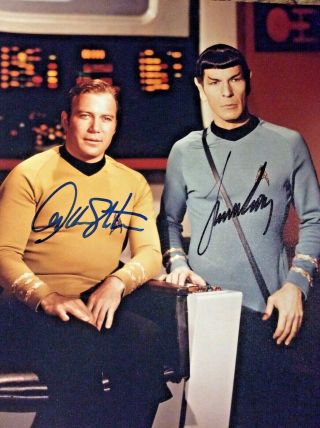 Star Trek Leonard Nimoy William Shatner 8 - 10 Signed Photo Great