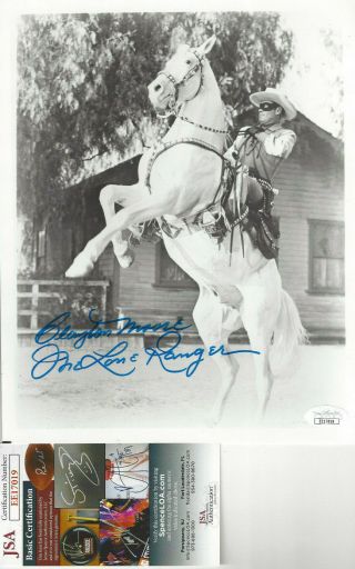 The Lone Ranger Clayton Moore Autographed 8x10 On Trigger Photo Jsa Certified