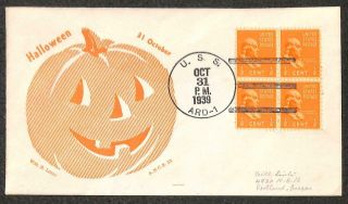 Usa 803 Block Prexy Stamps Halloween Uss Ard - 1 Military Ship Linto Cover 1939